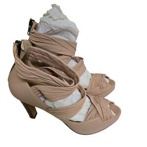 J.Crew NWOT Neutral Leather Peep Toe Platform Strappy Zip Sandals Size 9